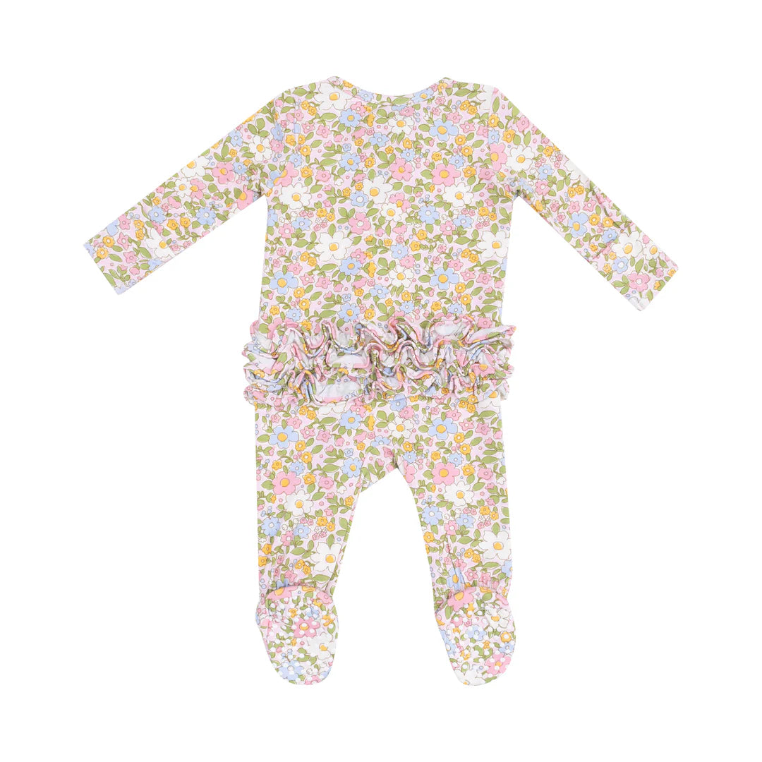 Angel Dear Bubbly Calico Ruffle Front Zipper Footie
