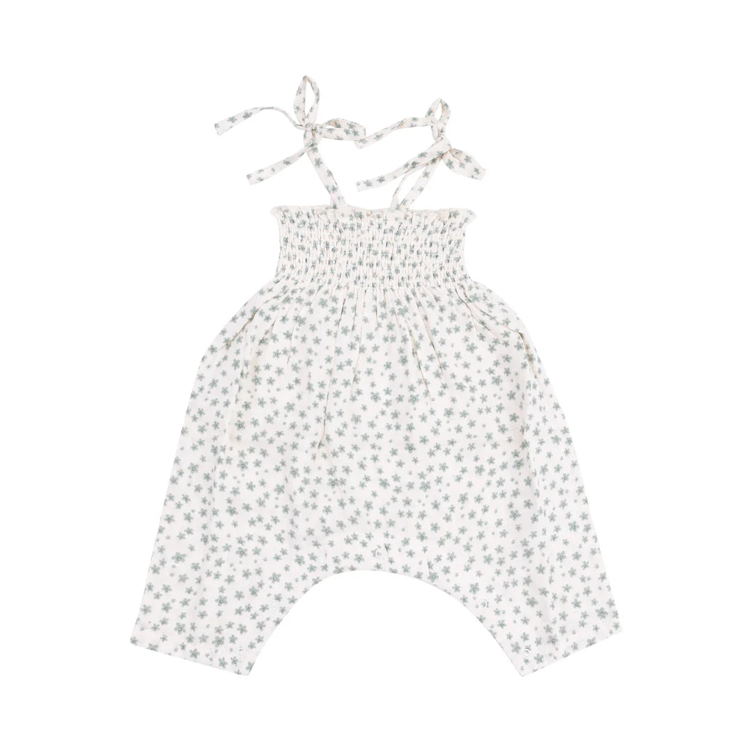 Angel Dear Jadeite Simple Floral Tie Strap Smocked Romper