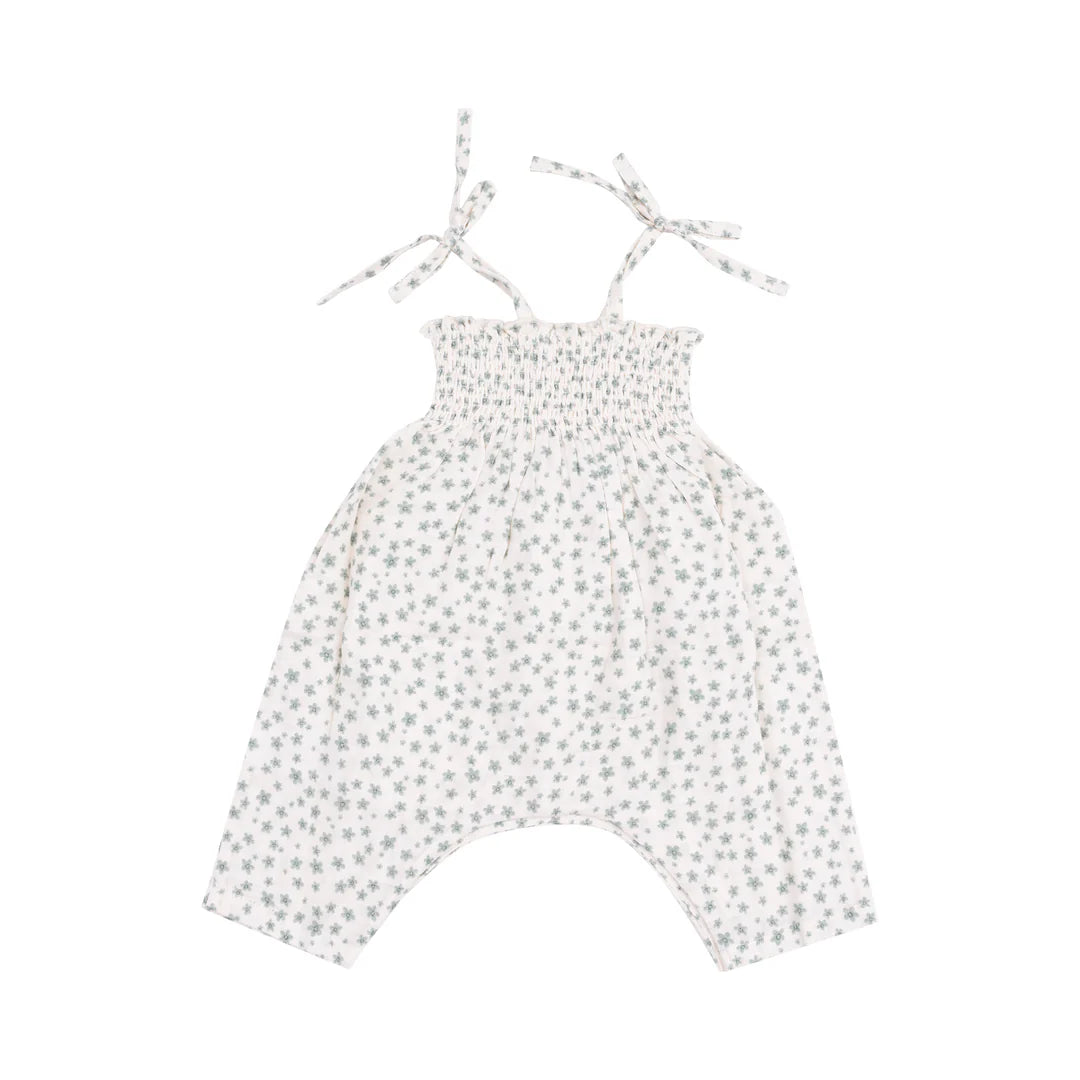 Angel Dear Jadeite Simple Floral Tie Strap Smocked Romper