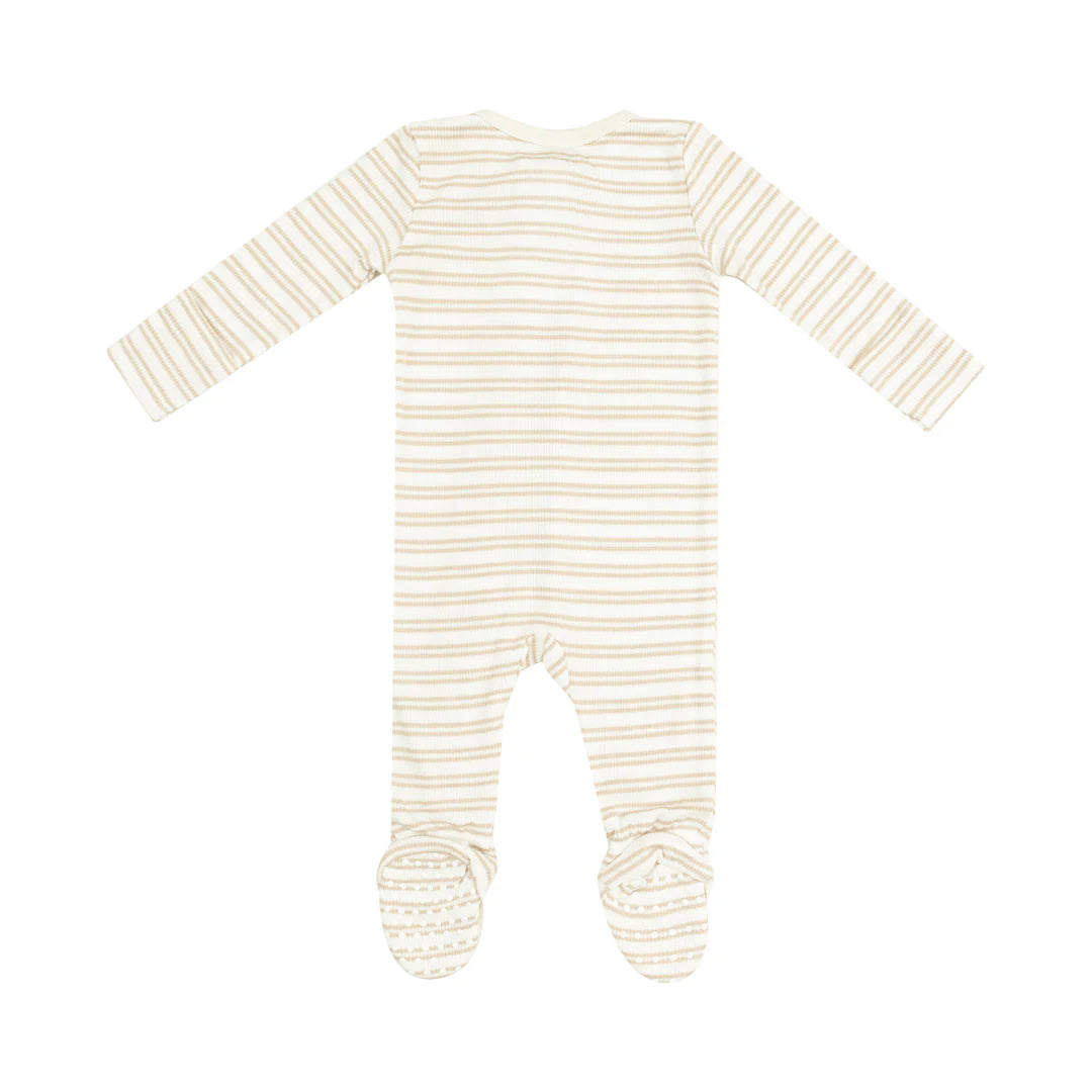 Angel Dear Stripe Oxford Tan Ribbed Zipper Footie