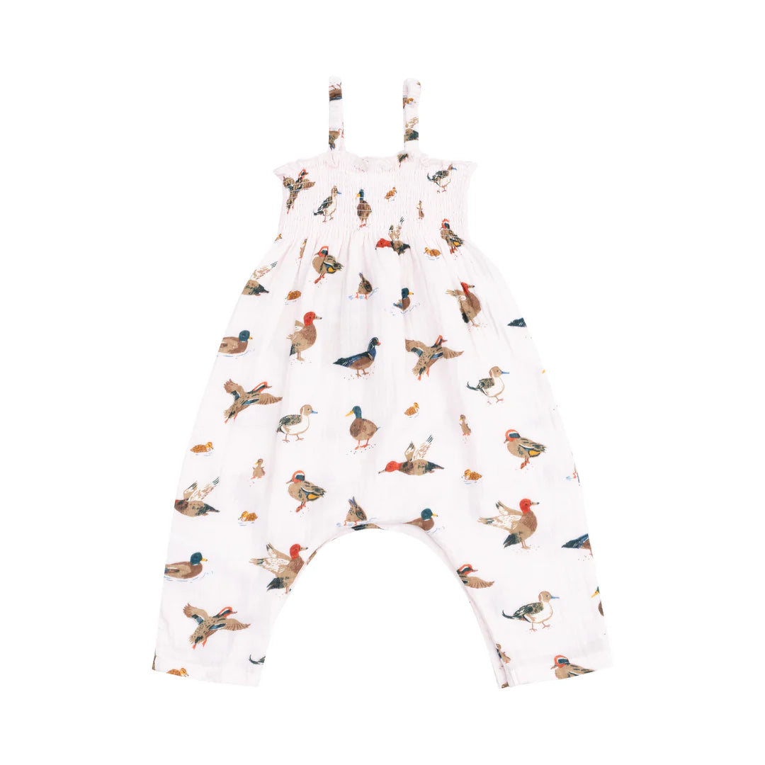 Angel Dear Pink Ducks Tie Strap Smocked Romper