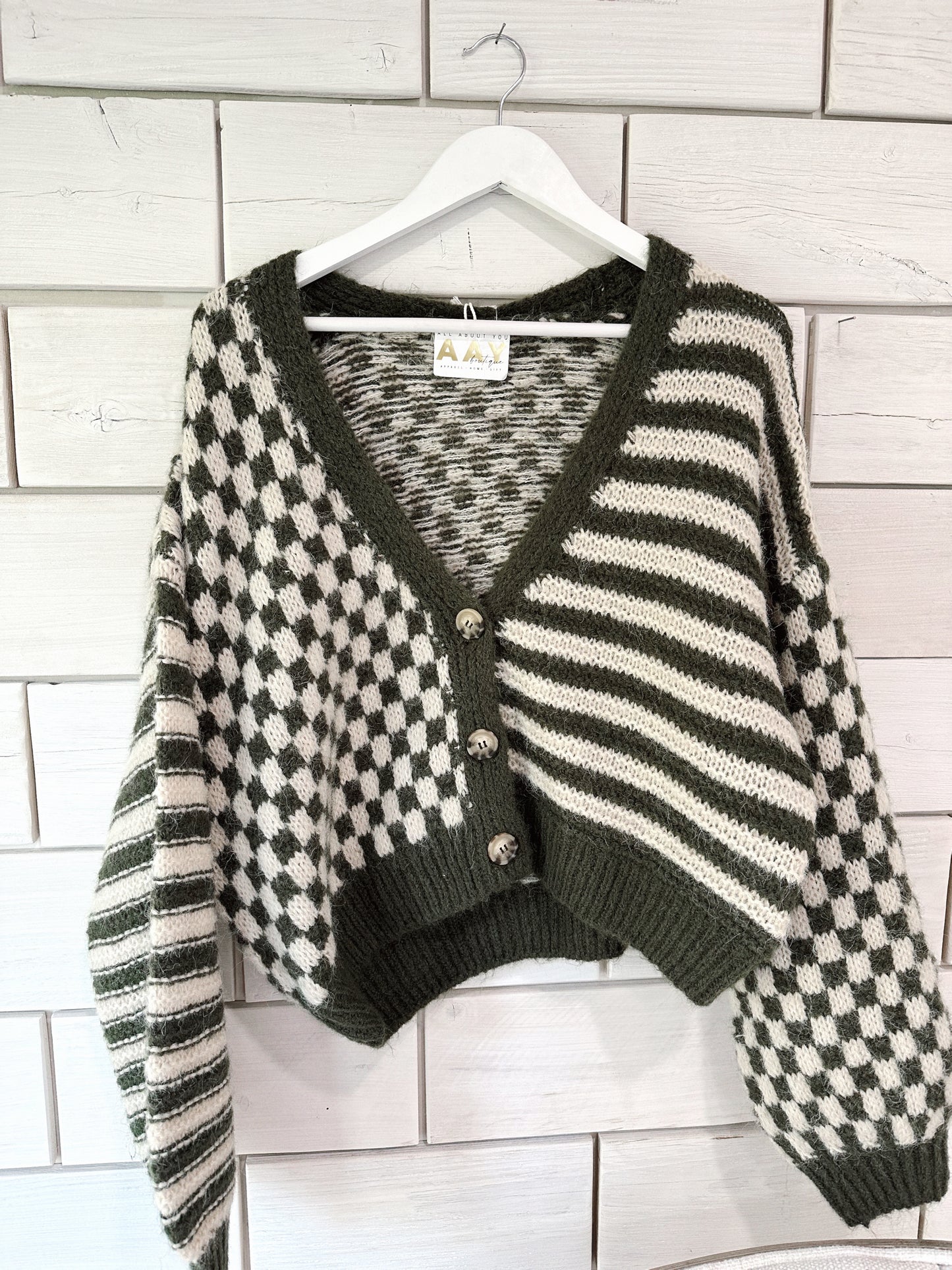 Olive Striped and Checkered Cardigan