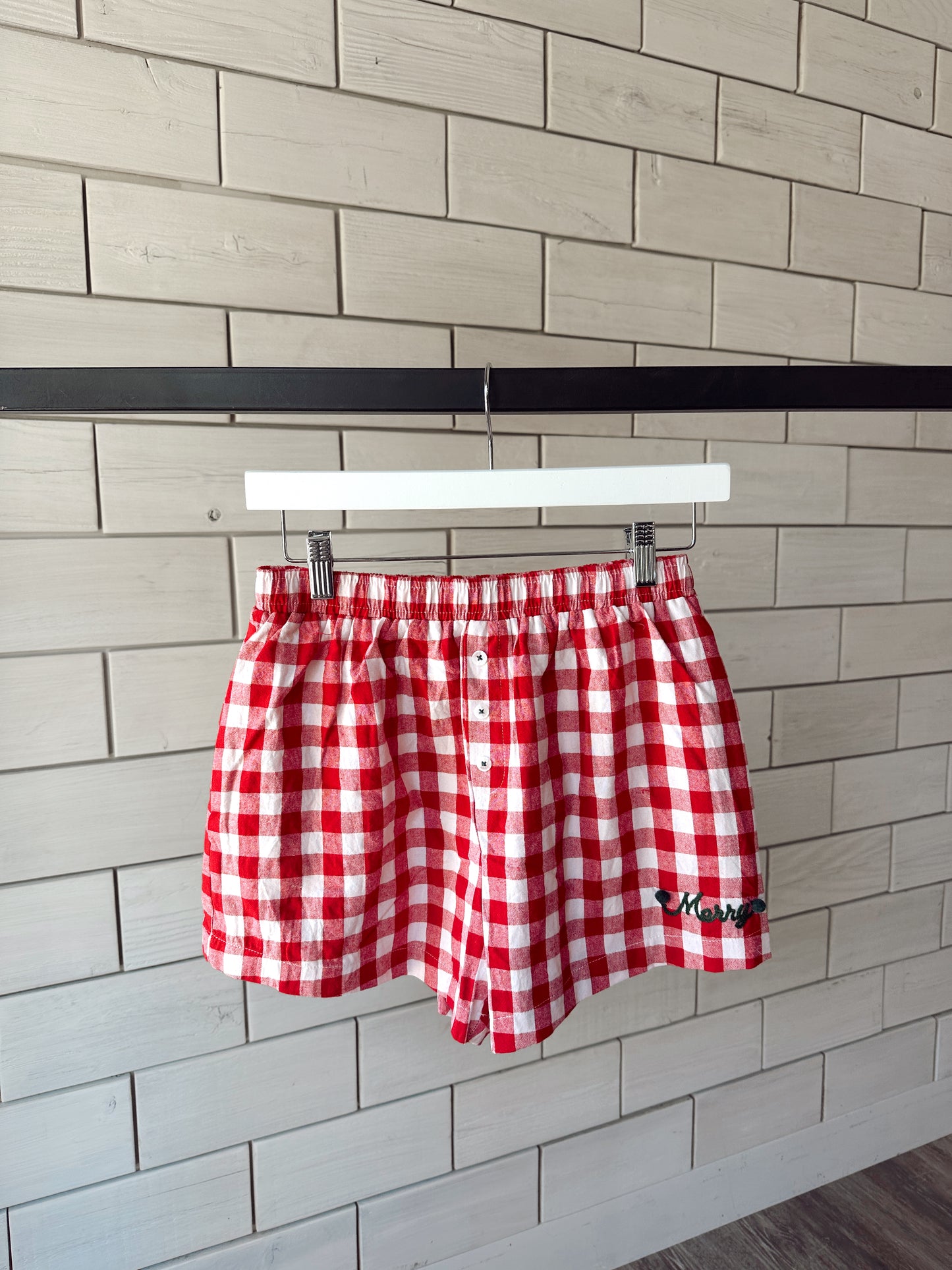 Merry Gingham Shorts - Red