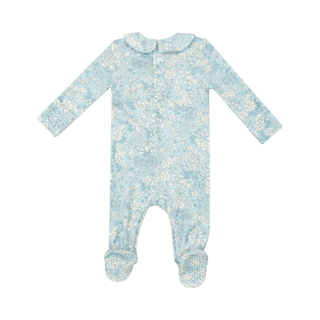 Angel Dear Blue Meadow Floral Smocked Peter Pan Footie
