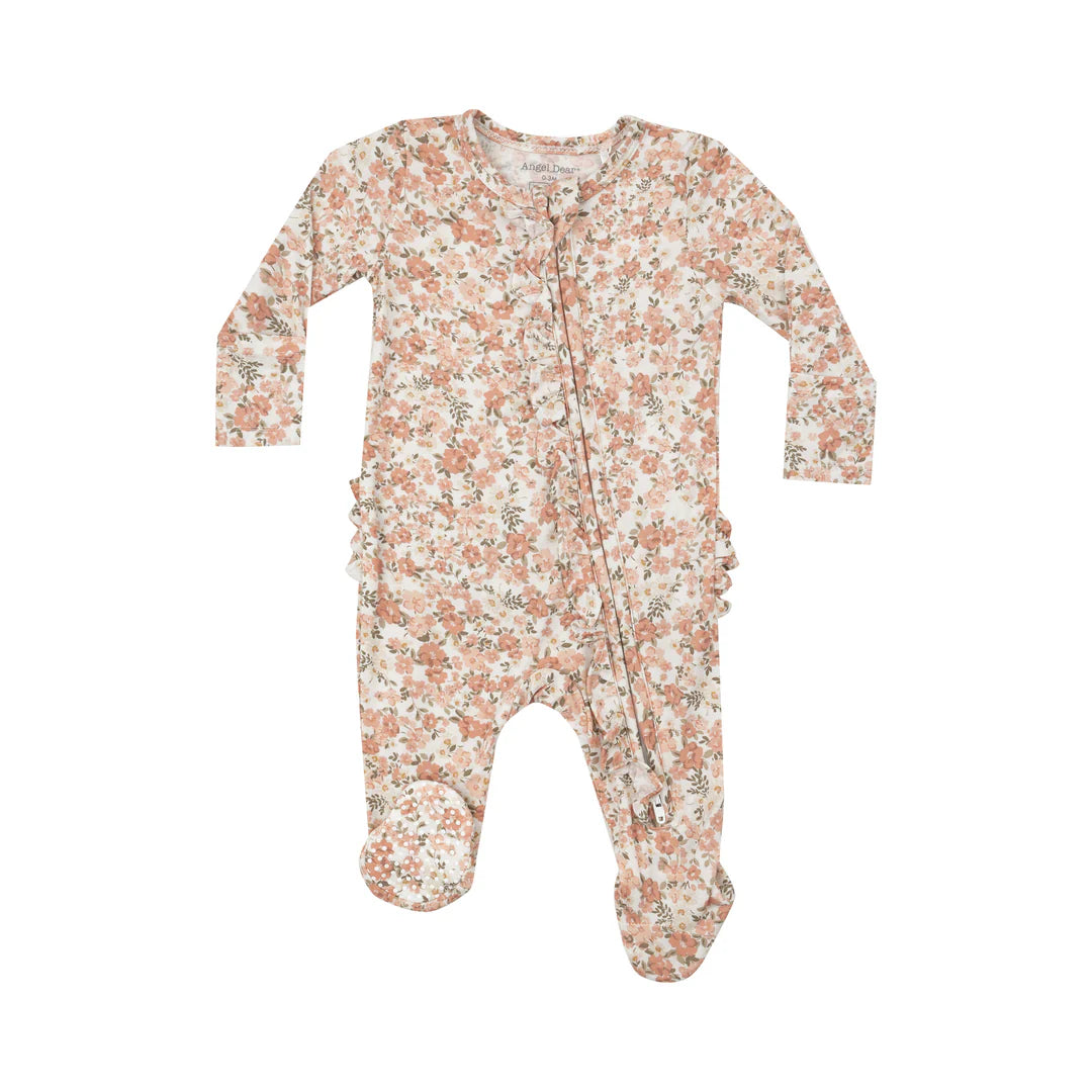 Angel Dear Sweet Rose Calico Ruffle Zipper Footie