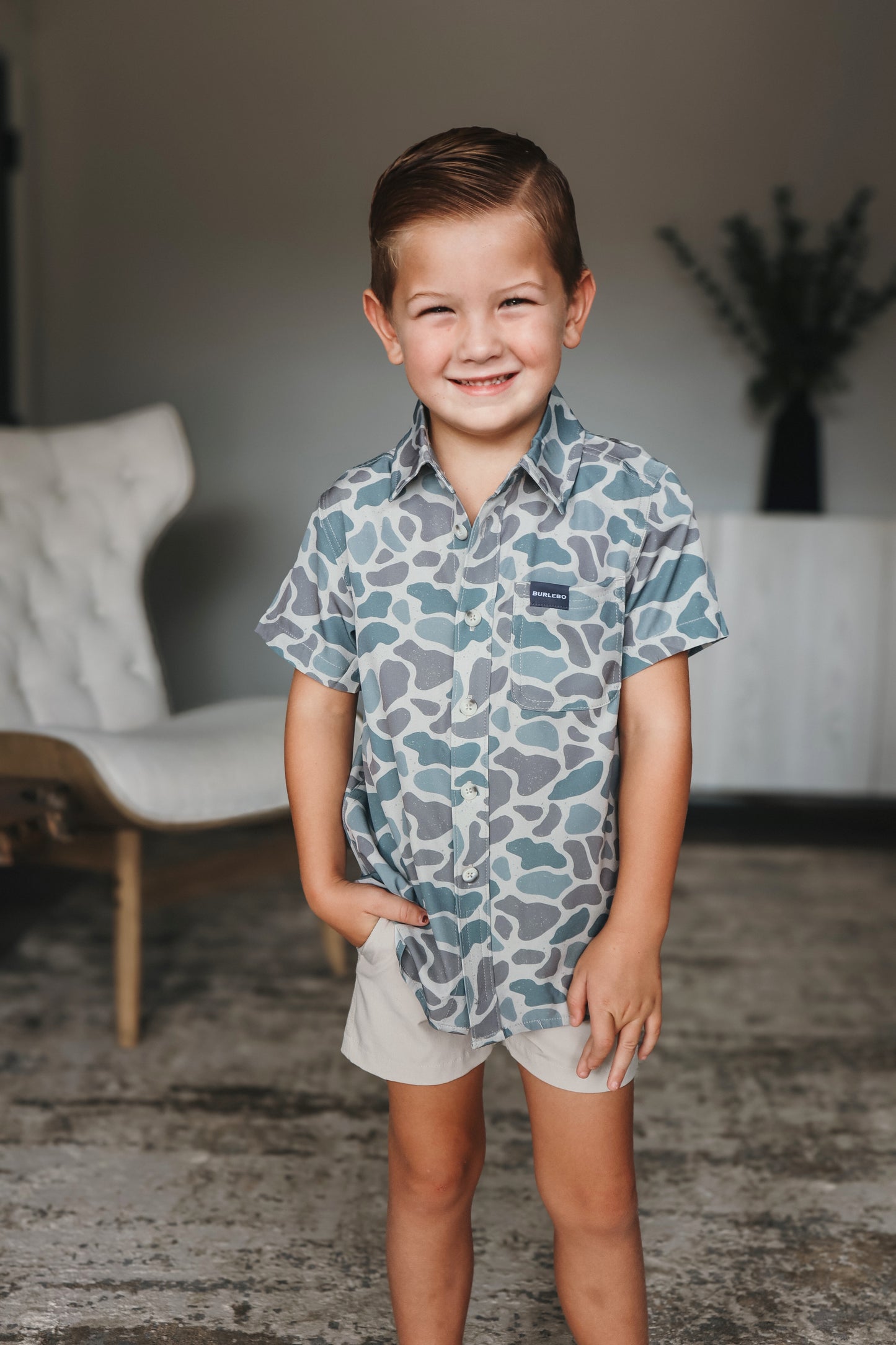 Boys Burlebo Classic Deer Camo Button Up