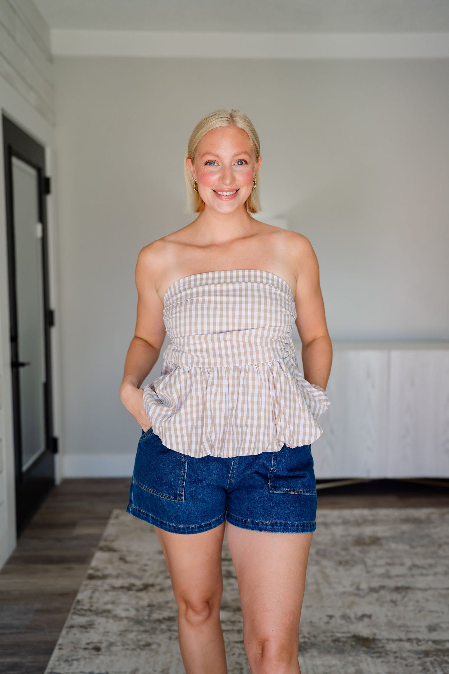 Gingham Bubble Tube Top