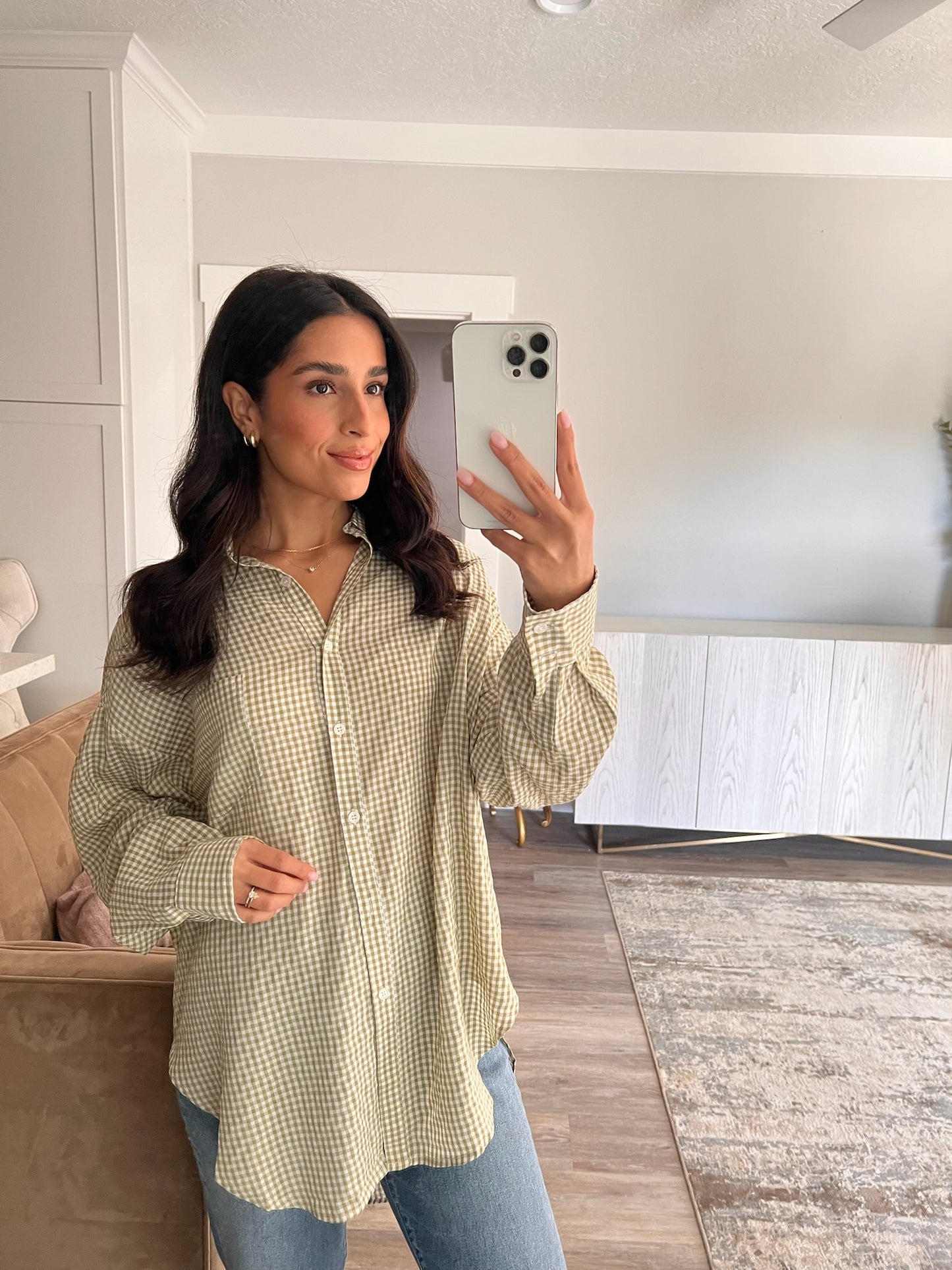 Sage Gingham Button Up