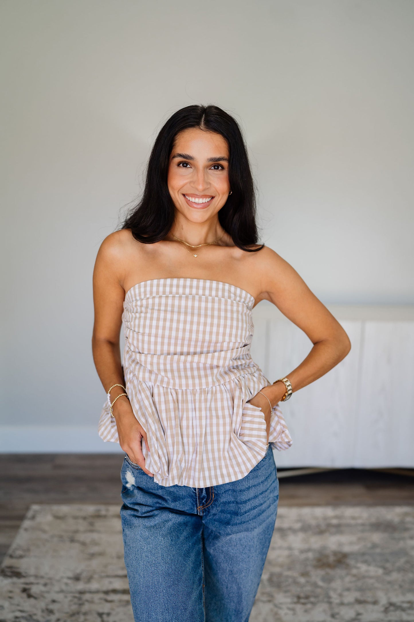 Gingham Bubble Tube Top