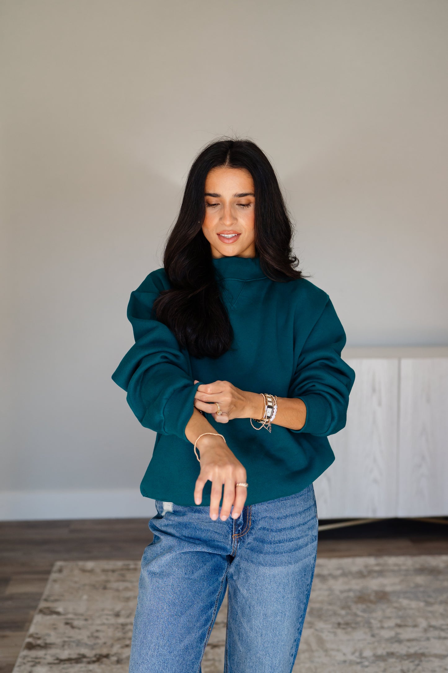 Fleece Wide Neck Sweatshirt - Dark Teal