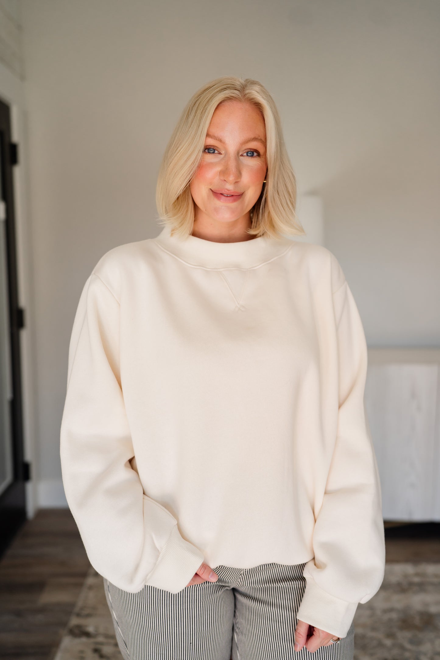 Fleece Wide Neck Sweatshirt - Cream