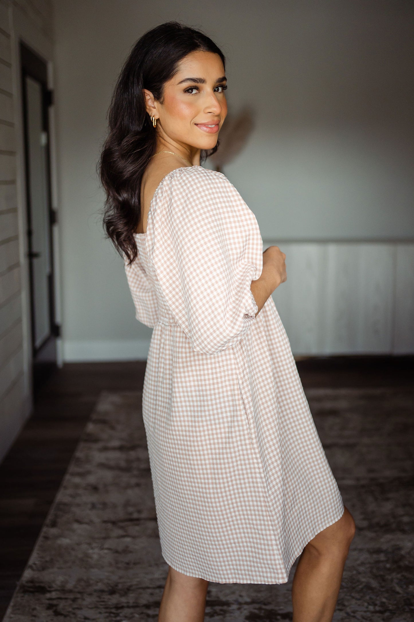 Rose Gingham Puff Sleeve Dress