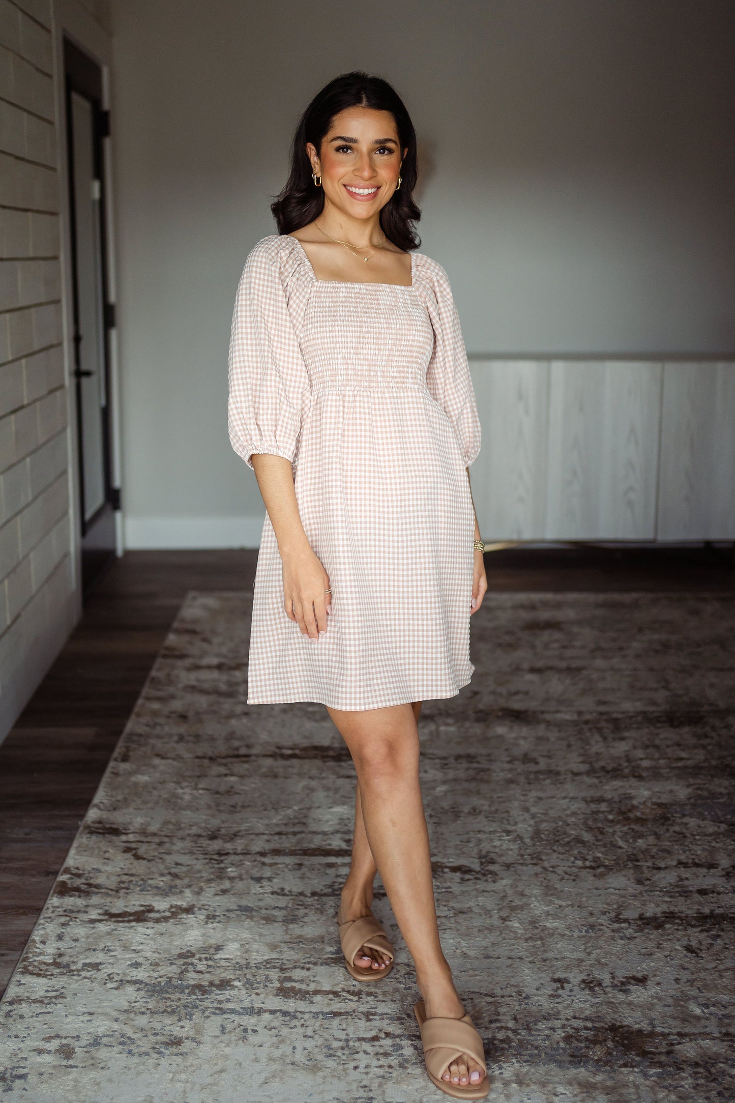 Rose Gingham Puff Sleeve Dress