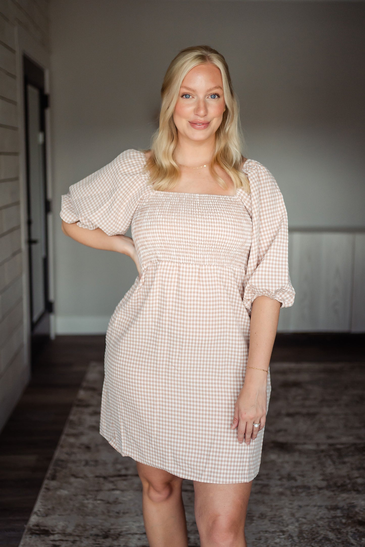 Rose Gingham Puff Sleeve Dress