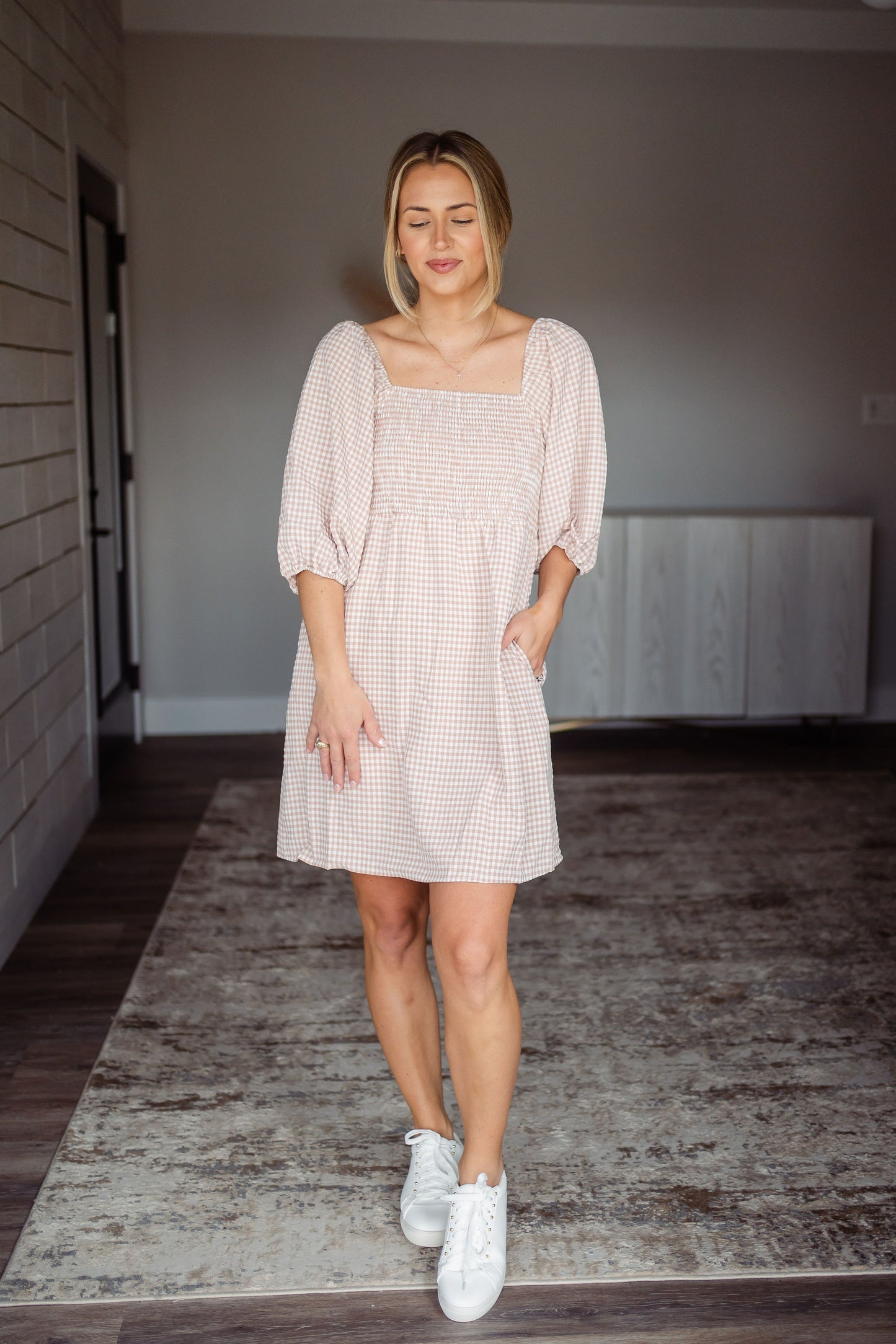 Rose Gingham Puff Sleeve Dress