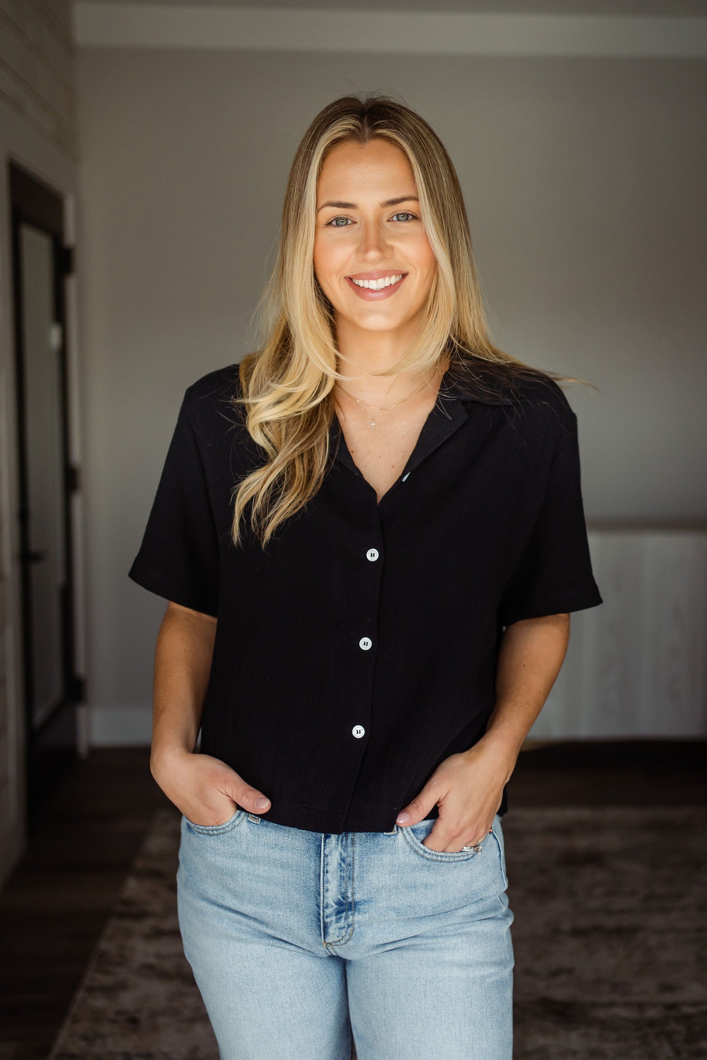 Black Gauze Lightweight Button Up