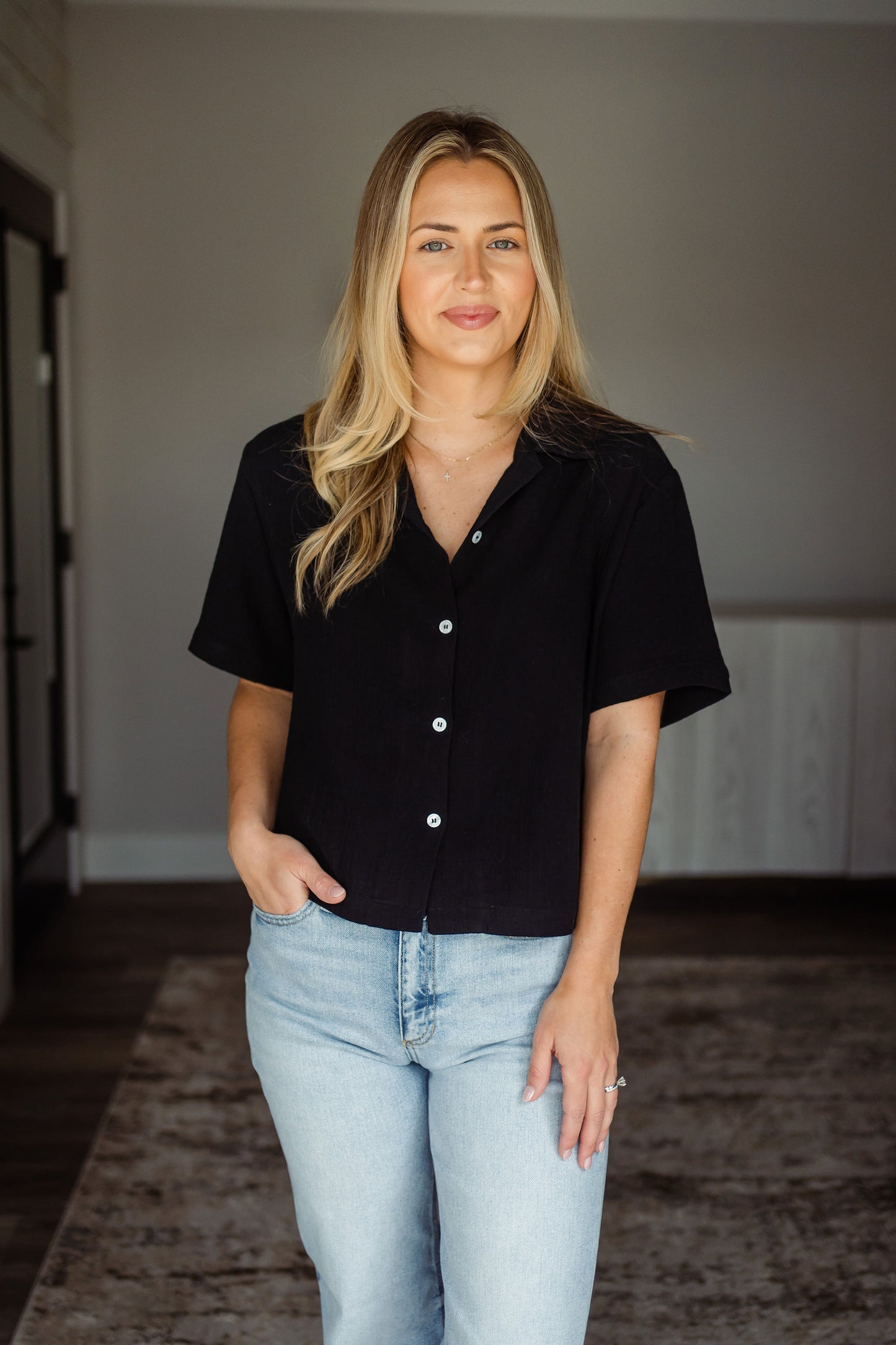 Black Gauze Lightweight Button Up