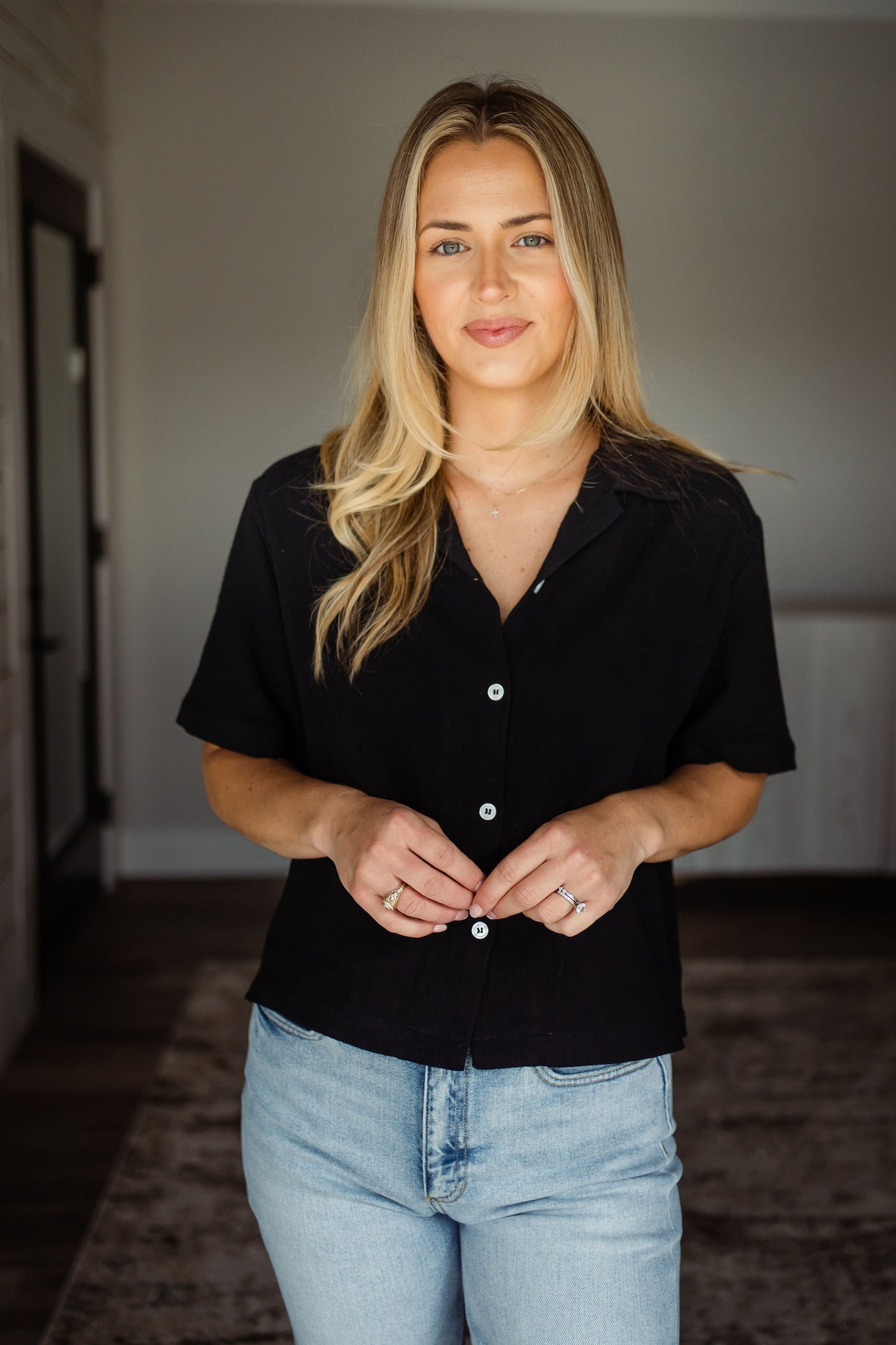 Black Gauze Lightweight Button Up