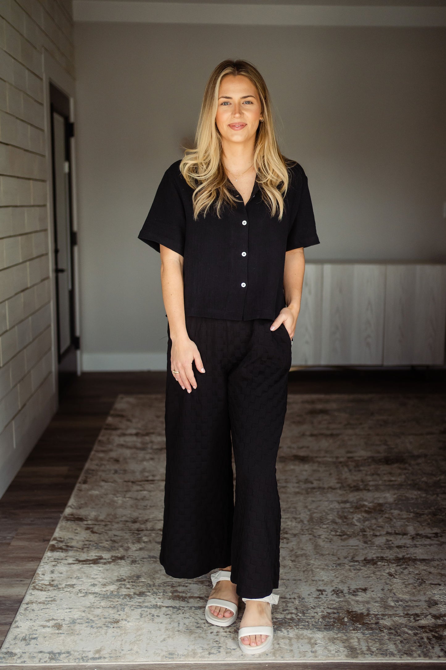 Black Gauze Lightweight Button Up