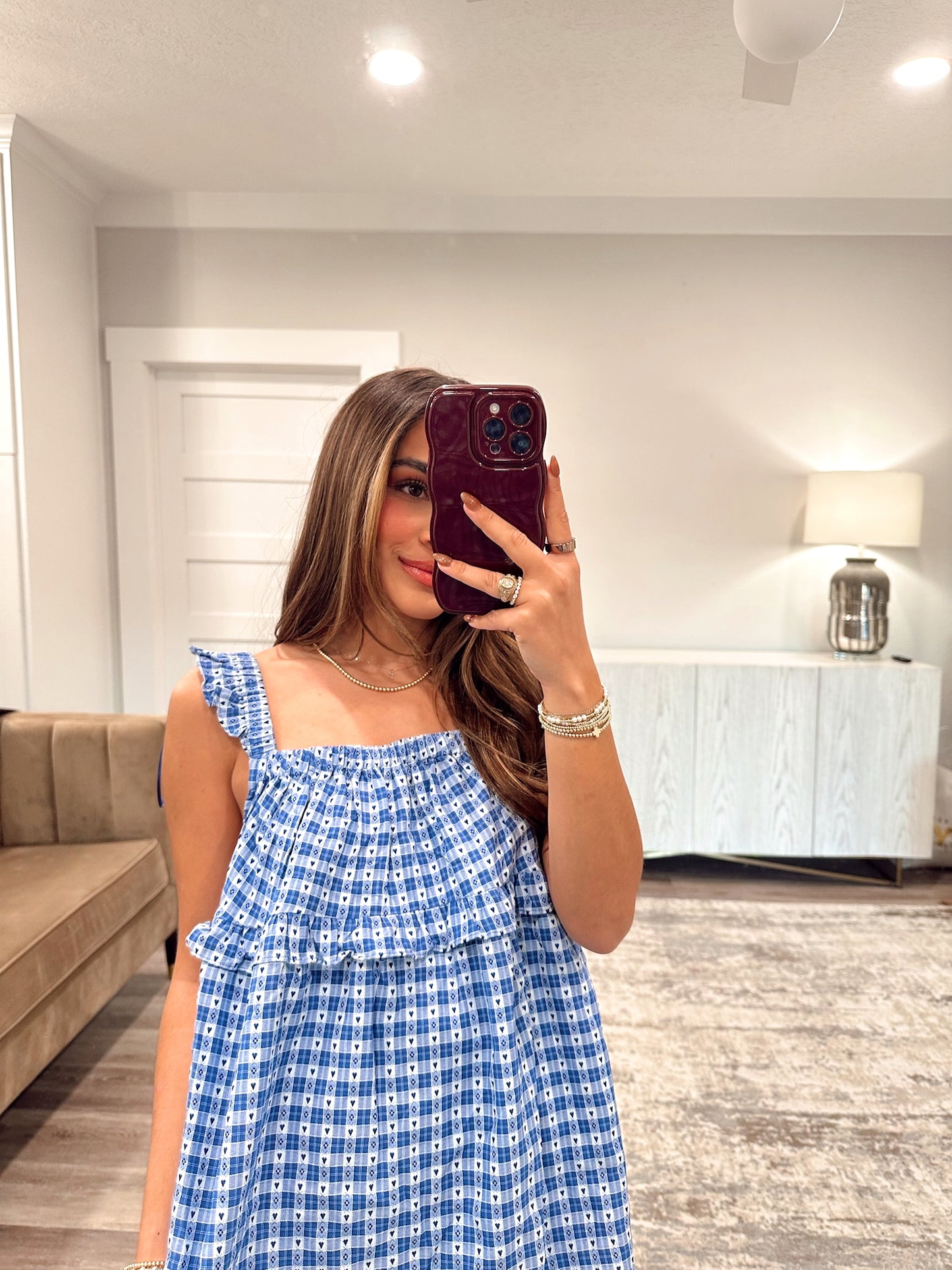 Jules Checker Top - Blue