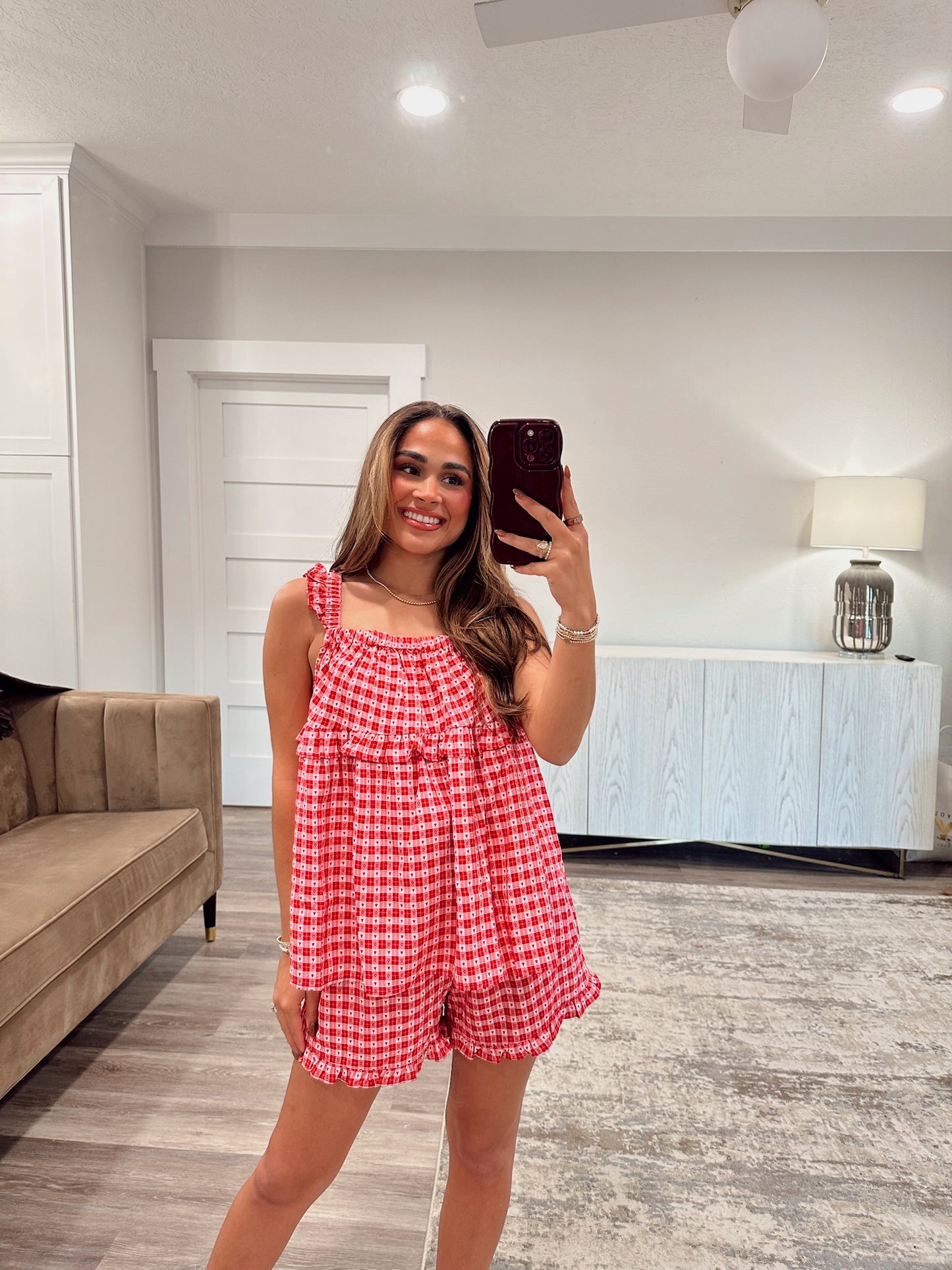 Jules Checker Shorts - Red