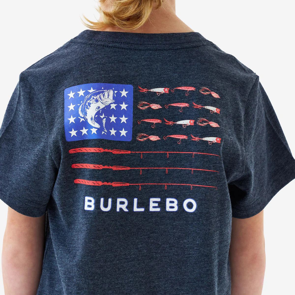 Boys Burlebo Fishing USA Tee - Heather Navy
