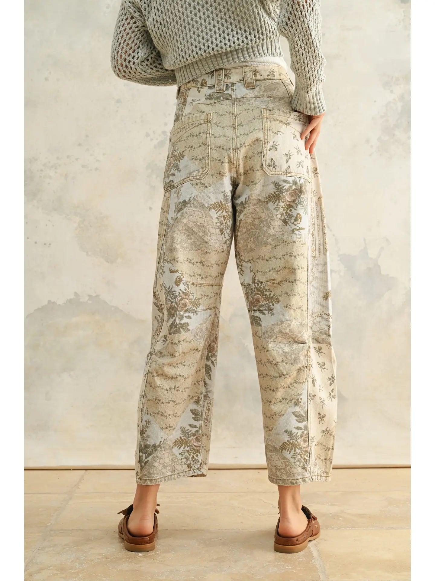 Multi Printed Barrel Jeans