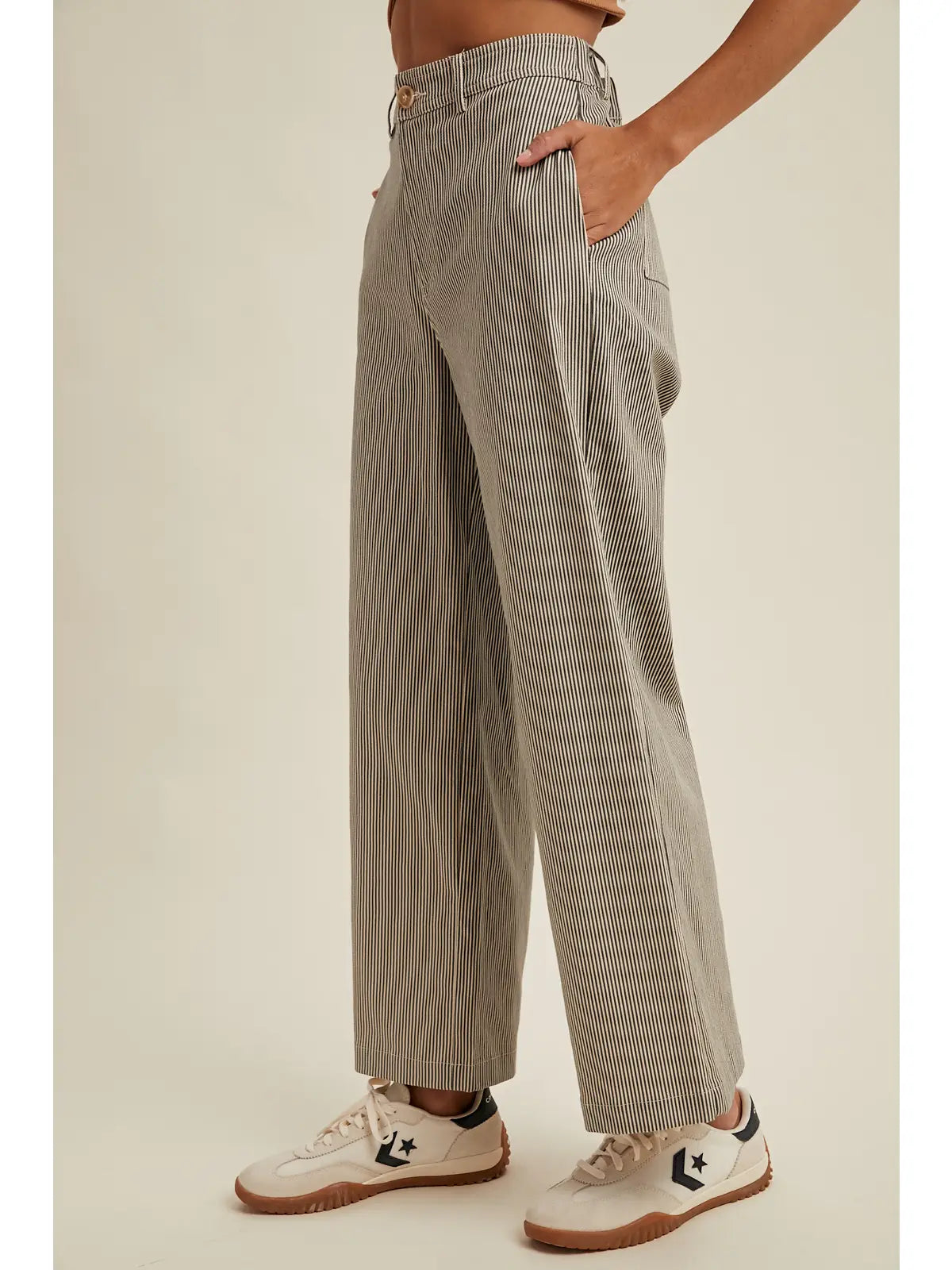 Striped Wide Leg Pants - Black/Cream