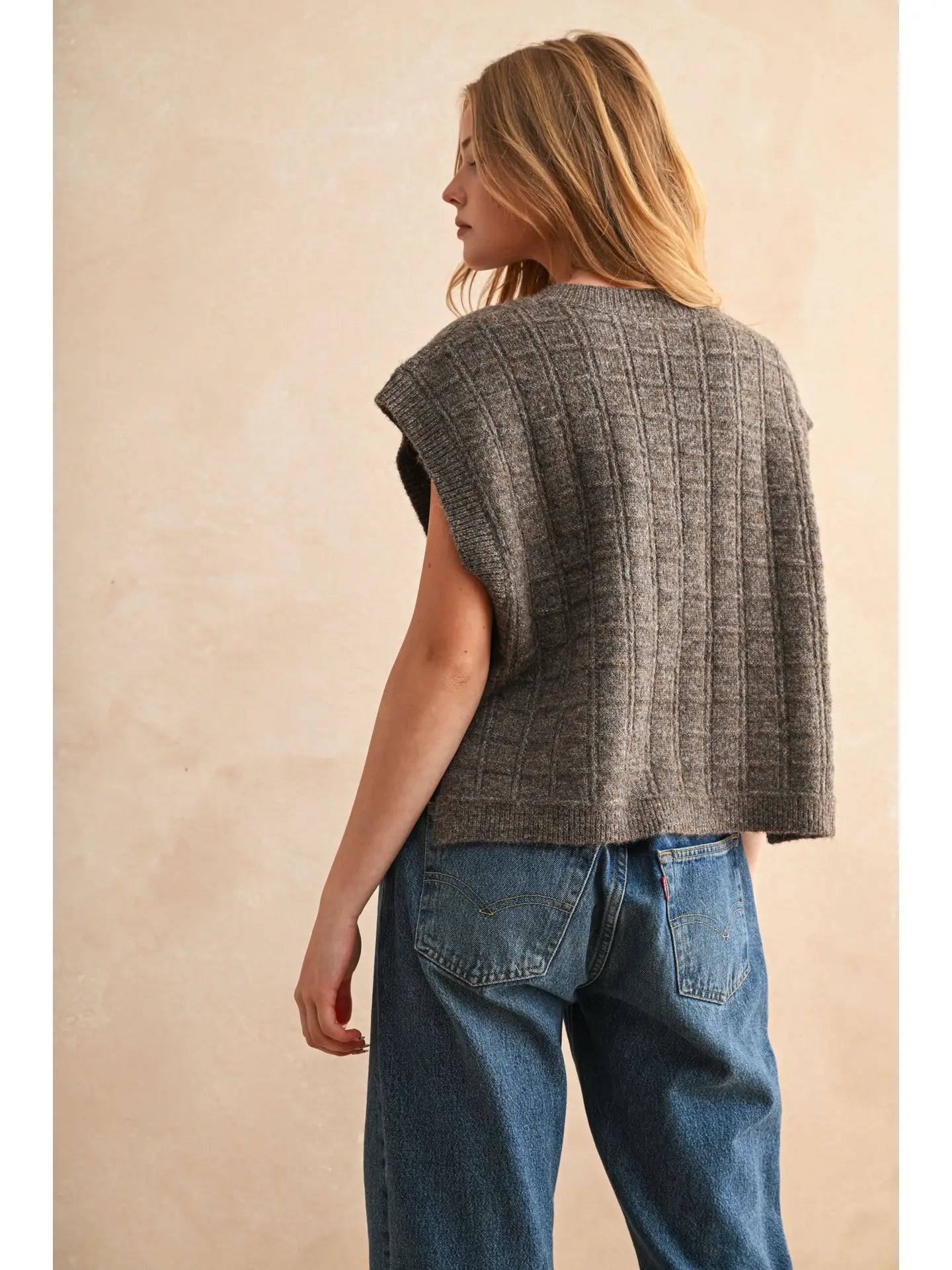 Brown Textured Sweater Vest