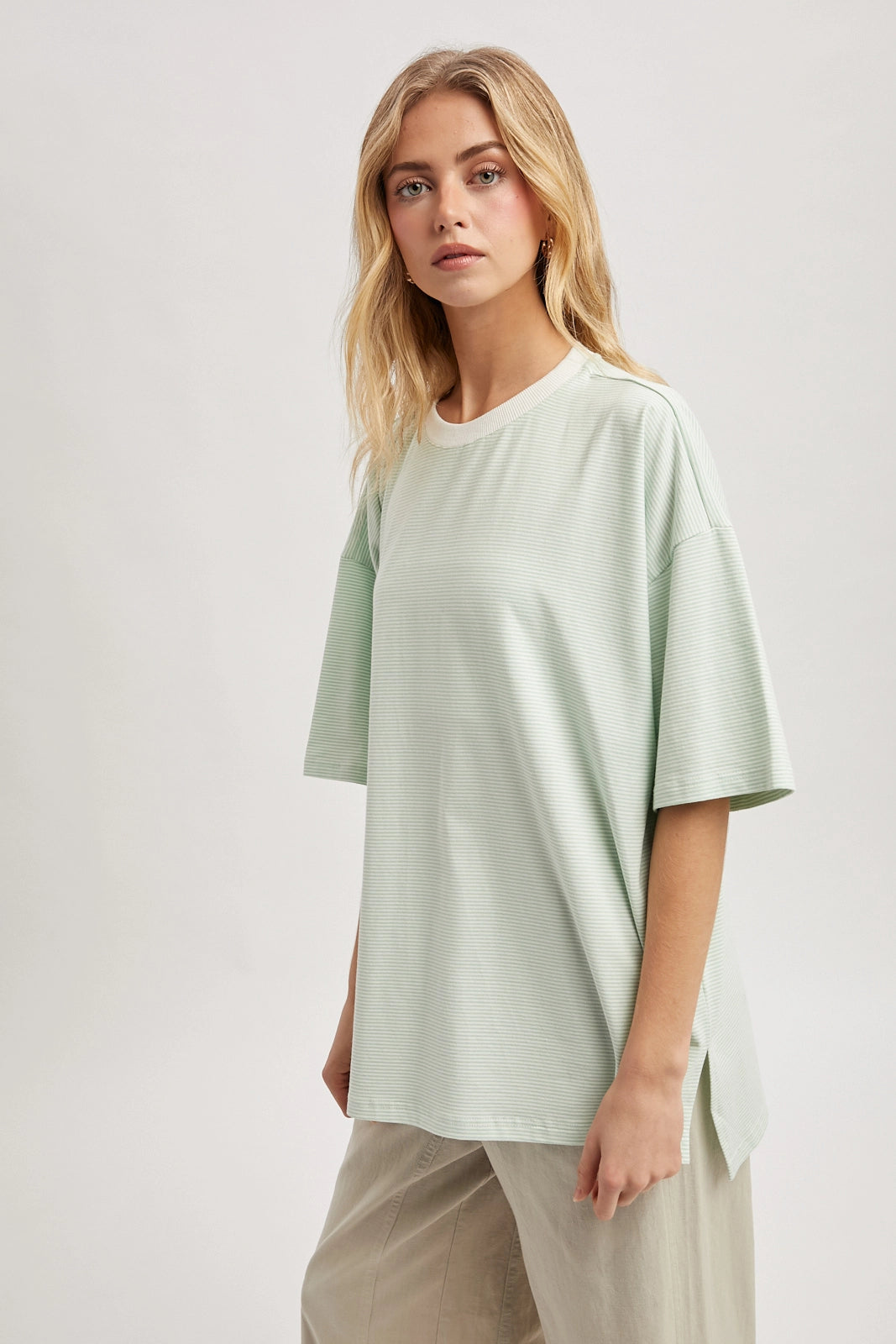 Oversized Striped Tee - Mint/White