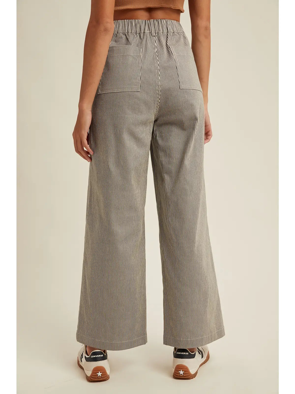 Striped Wide Leg Pants - Black/Cream