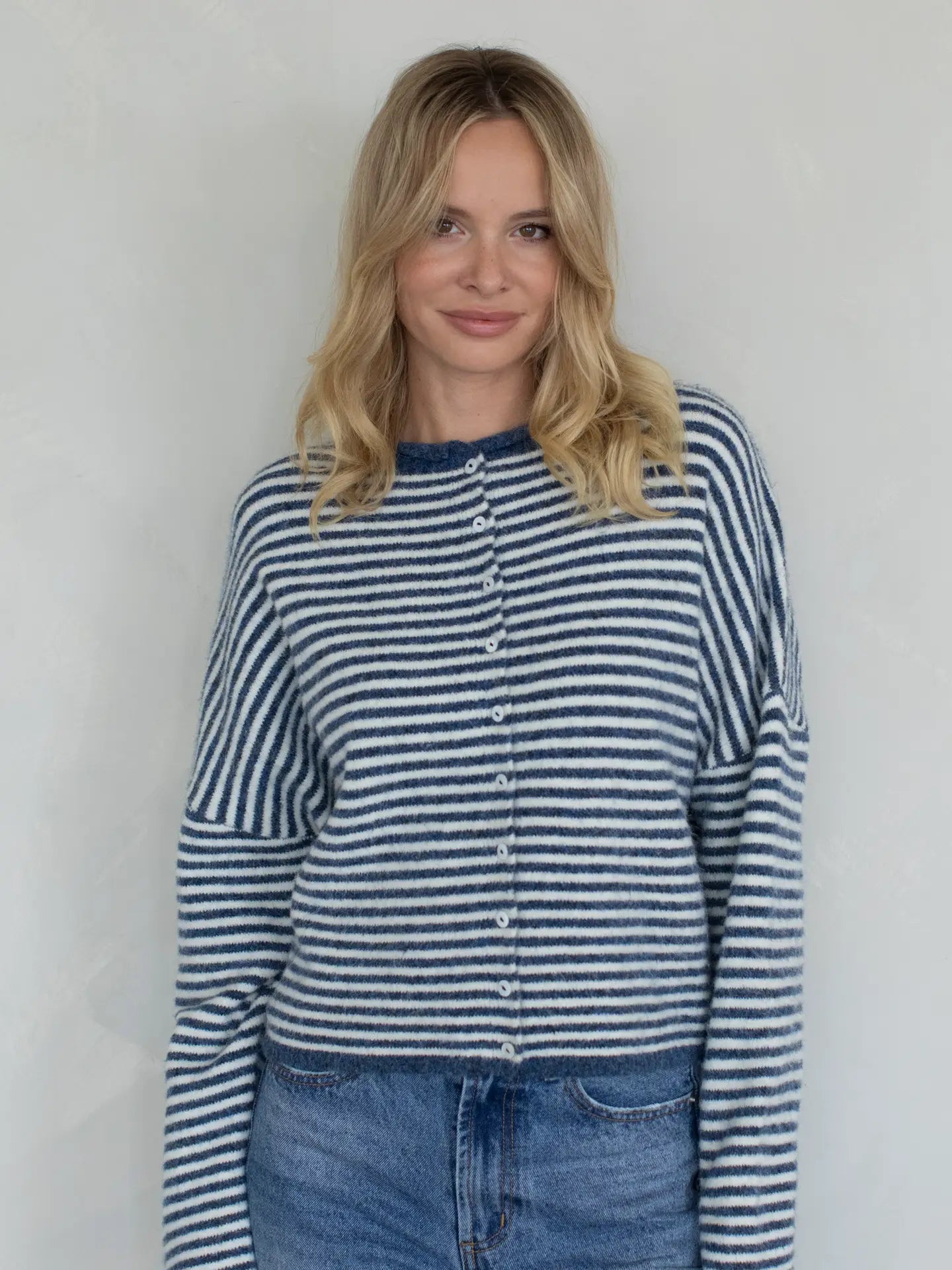 Piper Cardigan - Denim Mini Stripes