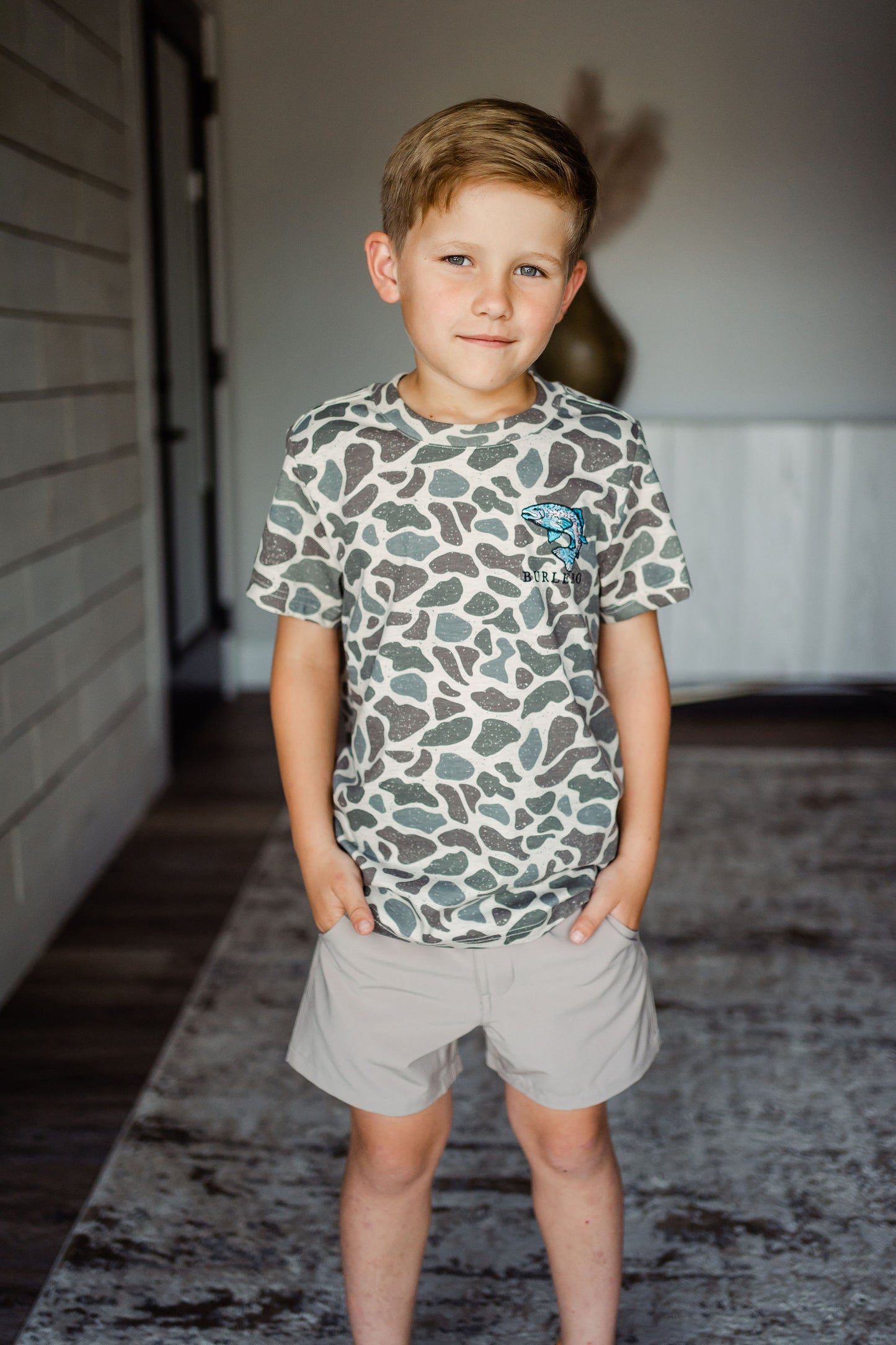 Boys Burlebo Camo Trout Pocket Tee