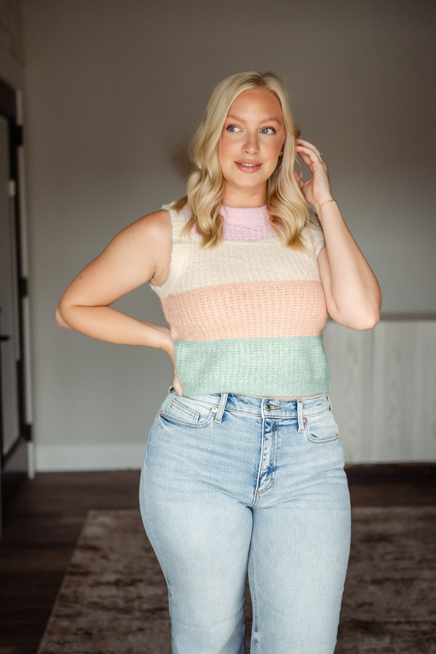 Pastel Color Block Knitted Tank