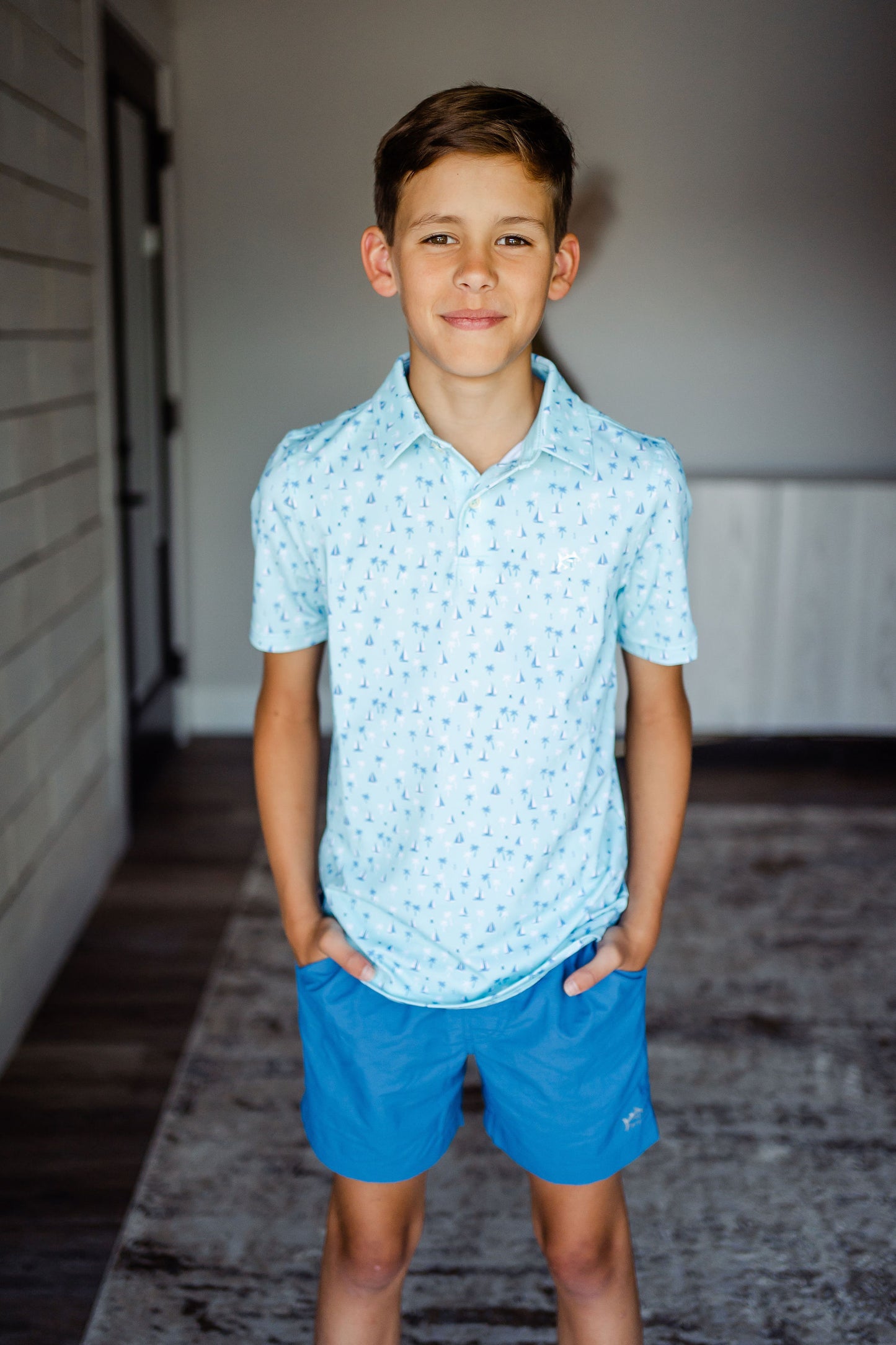 Boys Southern Tide Seascape Sailing Printed Performance Polo Shirt