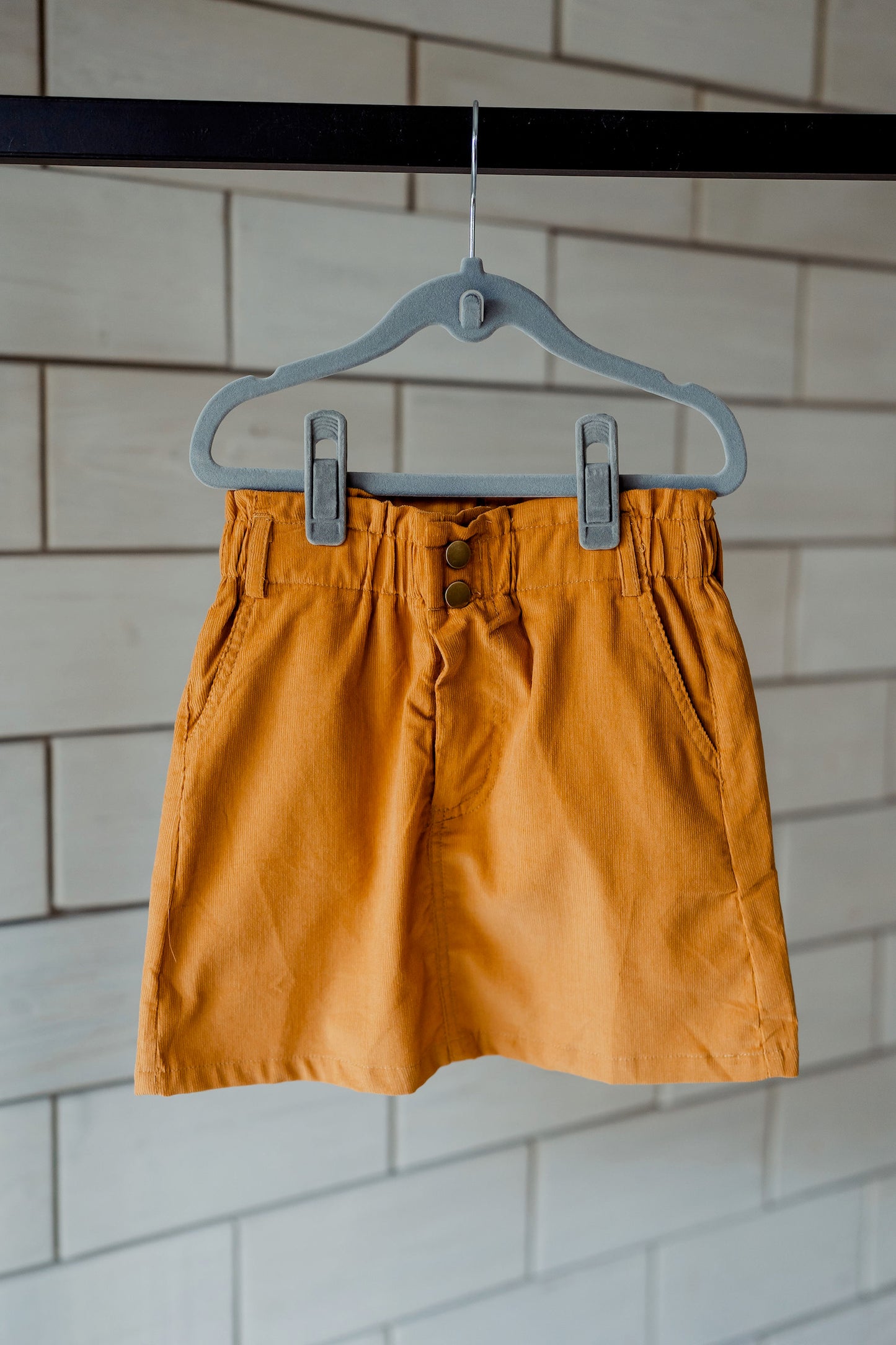 Cinched Elastic Waist Corduroy Skirt