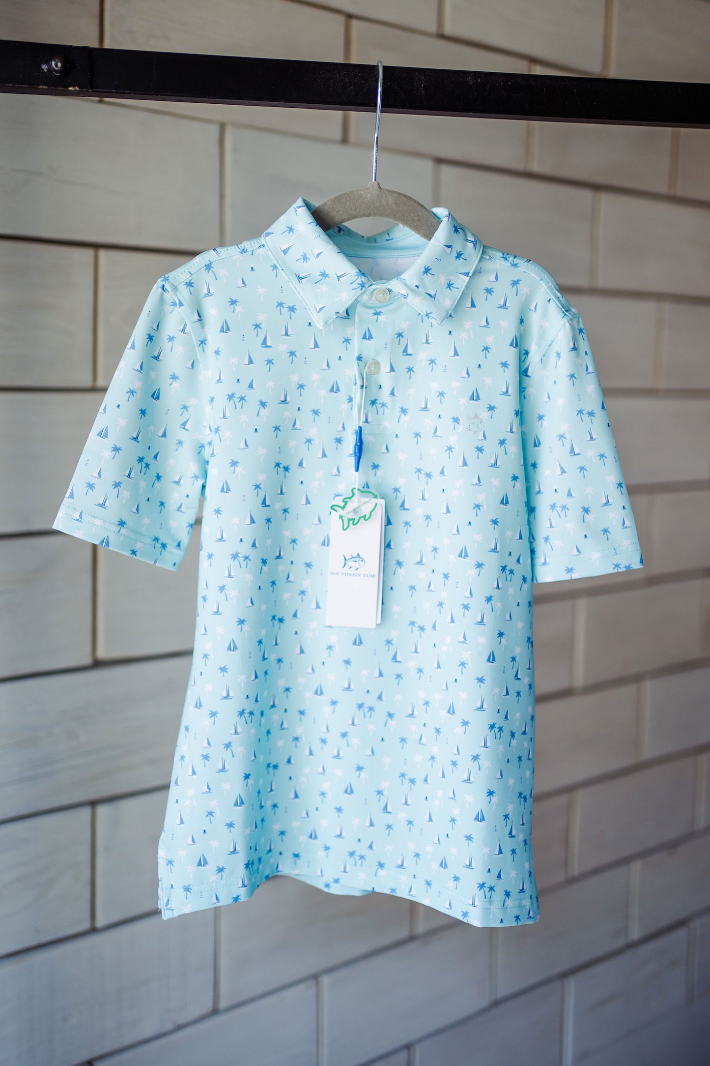 Boys Southern Tide Seascape Sailing Printed Performance Polo Shirt