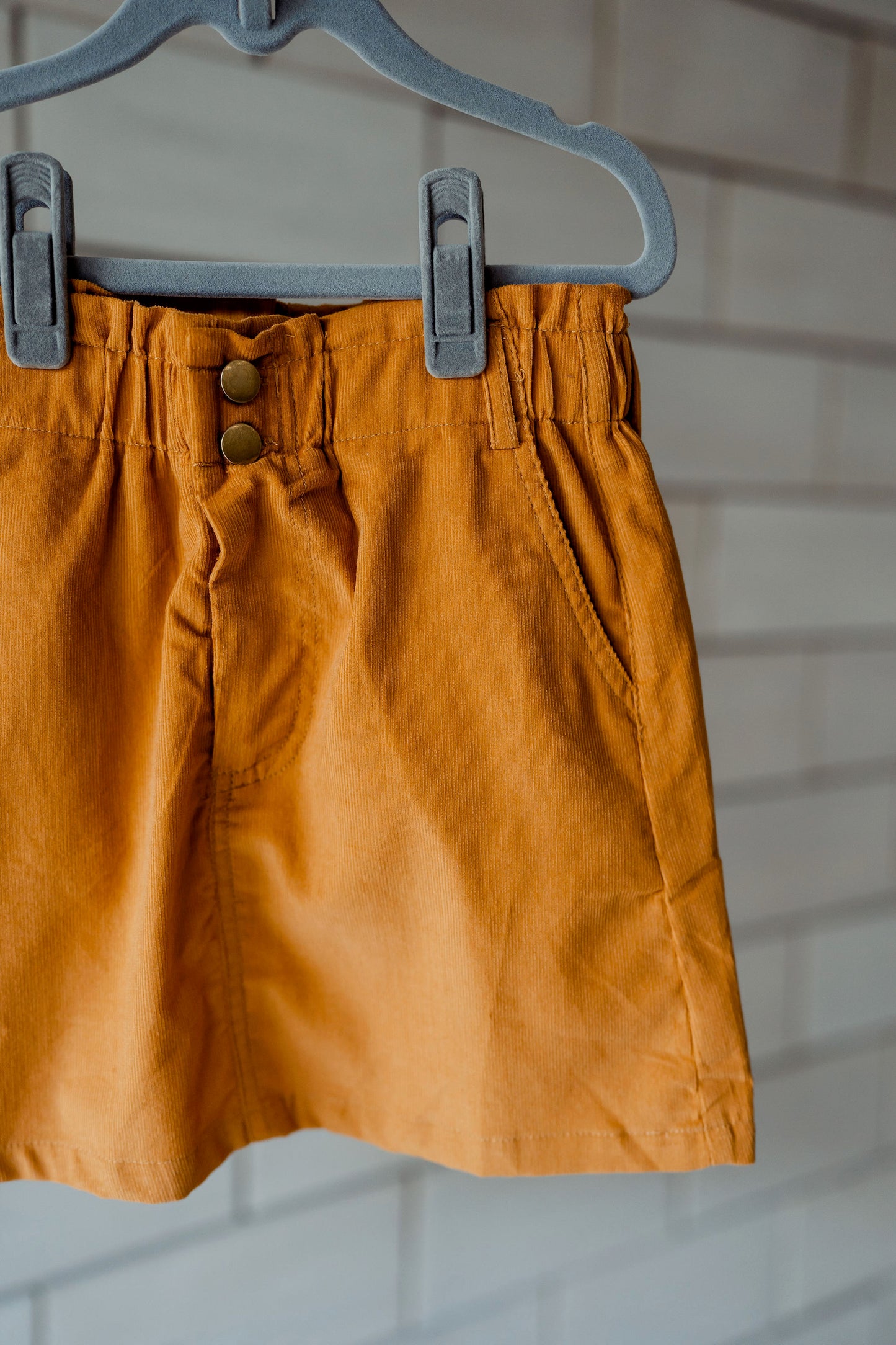 Cinched Elastic Waist Corduroy Skirt