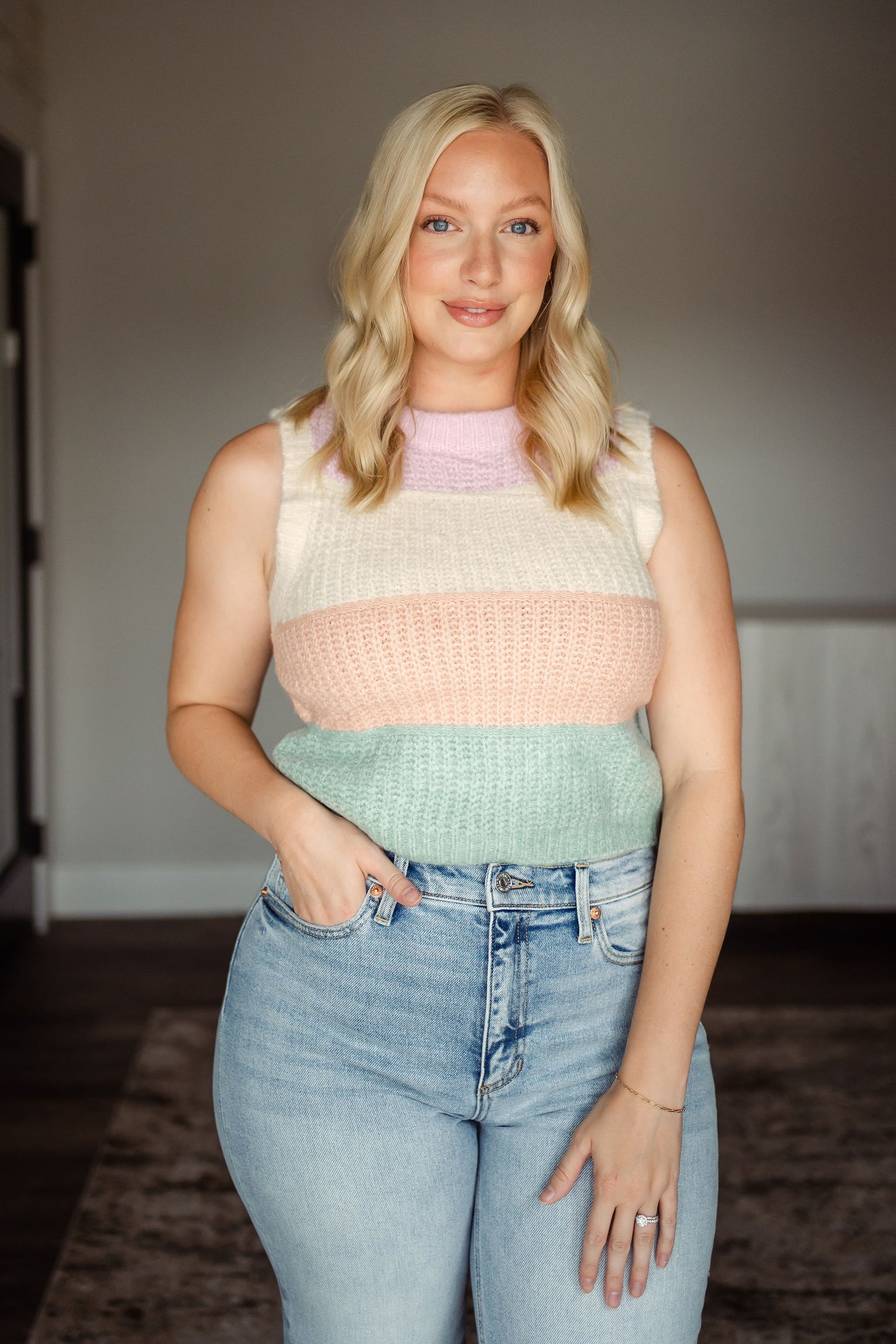 Pastel Color Block Knitted Tank