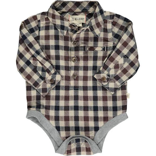 Cream+Black+Grey Plaid Jasper Woven Onesie