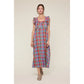 Rainbow Plaid Ruffle Sleeve Midi Dress