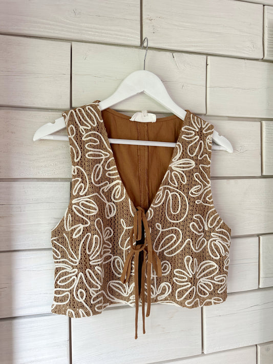 Caramel Abstract Embroidered Vest