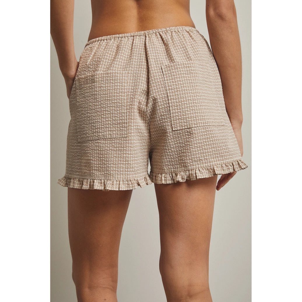 Plaid Ruffle Shorts - Camel