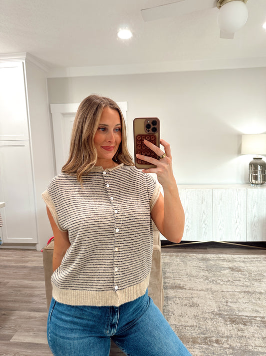 Striped Piper Vest Cardigan - Natural