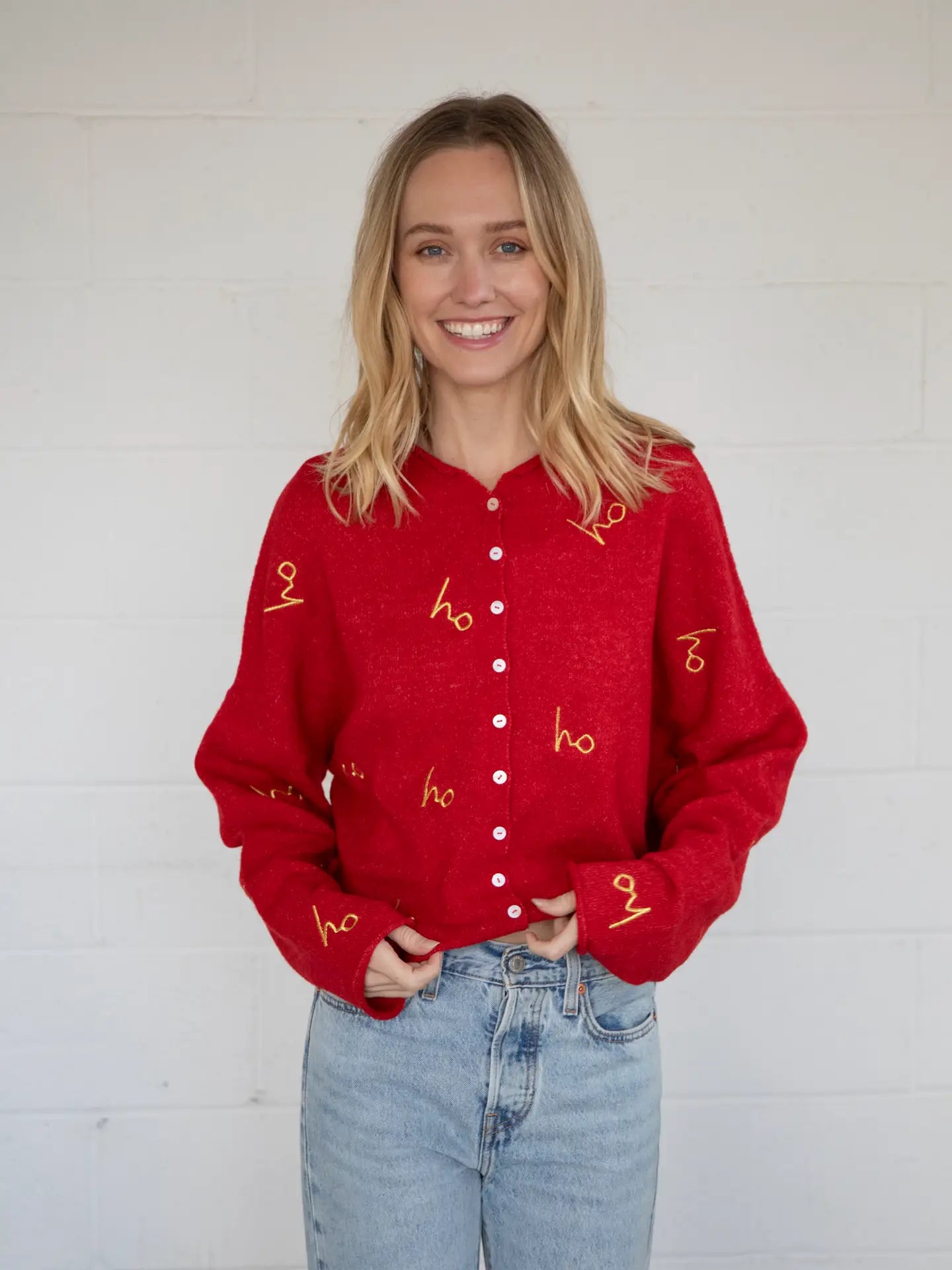 Piper Holiday Cardigan - Red/Gold