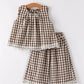 Coffee Color Plaid Top + Pant Set
