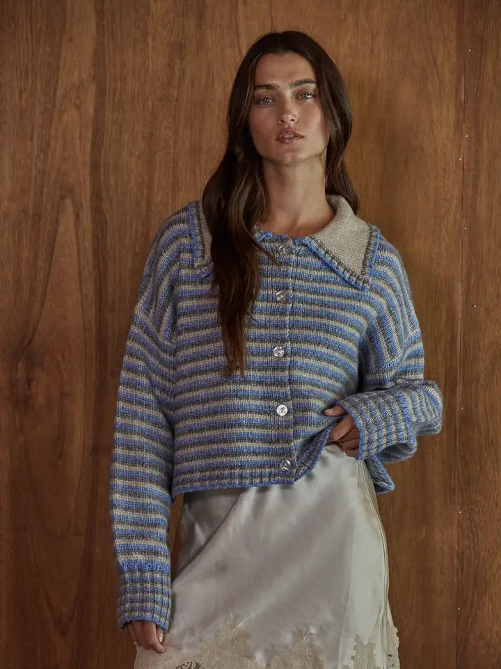 Becca Striped Chunky Knit Collared Sweater