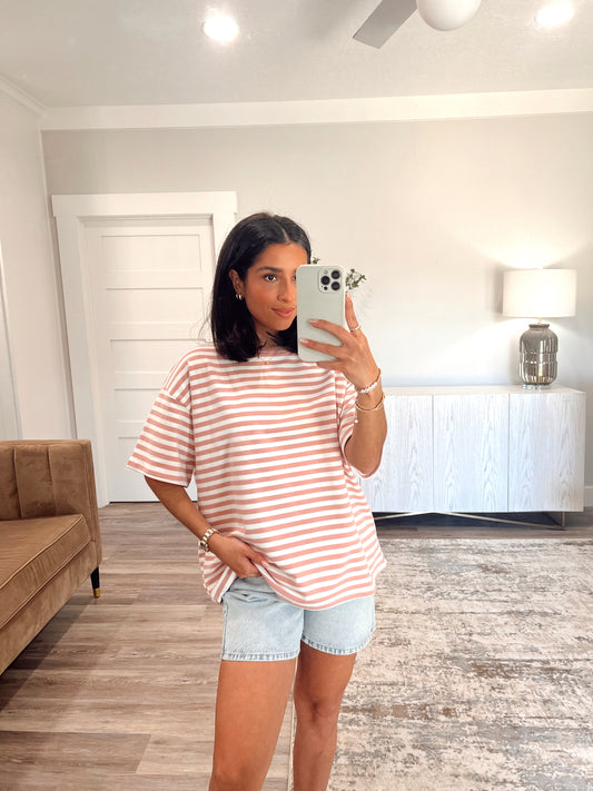 Baby Pink Striped Relaxed Tee