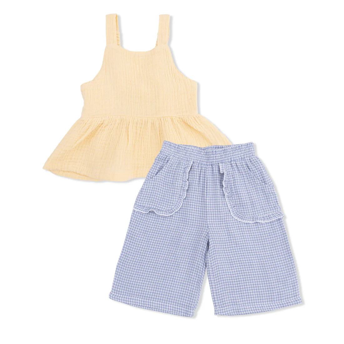 Angel Dear Peplum Tank + Pants | Micro Gingham Blue Blizzard