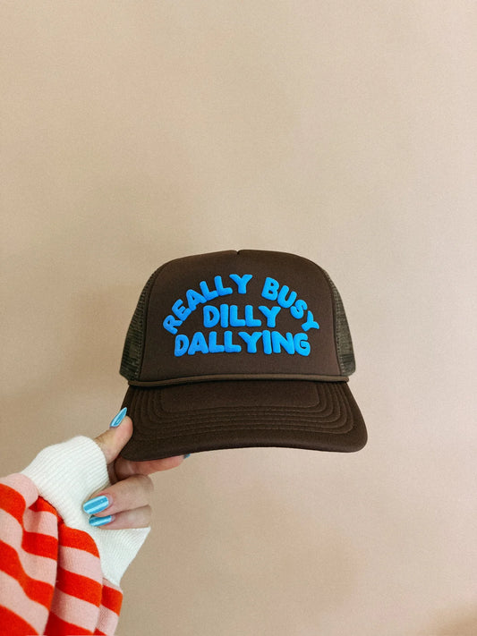 Dilly Dally Trucker Hat - Brown/Blue